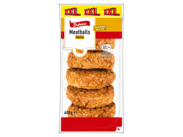 XXL poultry meatballs, 600g, can be enjoyed hot or cold.