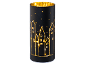 Decorative black LED cylinder with a glowing golden city silhouette and starry sky