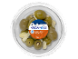 Green olives with almonds in a transparent container, 150 g