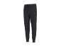 Black sports trousers with a drawstring and reflective logo.