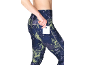 Women's patterned leggings with a side pocket for a mobile phone.