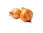 Two yellow onions on a black background.