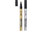 Two paint markers, one gold and one silver, with their caps.