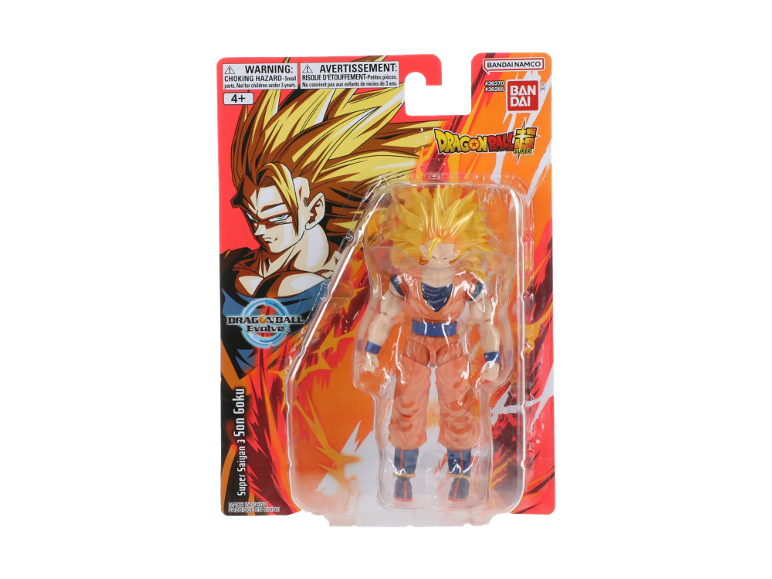 Dragon Ball Super action figure of Super Saiyan 3 Son Goku in packaging.