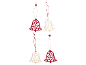 Four felt Christmas bells, two red and two beige, with patterns.