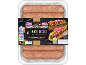 Pack of 6 Big Dog Hotdog Sausages, British outdoor bred pork, 600g, with hotdog serving suggestion.