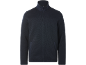 Navy blue knitted jacket with a zipper and a high collar.