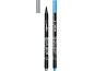 Two metallic markers, one silver and one blue, with caps off, showing the nibs.