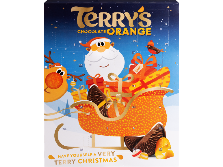 Chocolate advent calendar featuring Santa Claus and a reindeer.