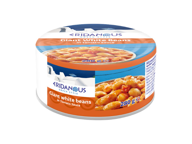 Giant white beans in tomato sauce, Greek style, in a 280g can.