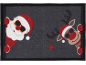 Christmas doormat with Santa and a reindeer wearing sunglasses, peeking from the corners.