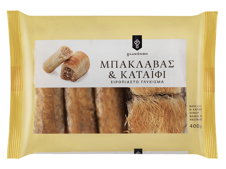 Package of baklava and kataifi, syrup-based pastries, 400g.