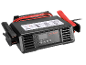 Car battery charger with jump leads and digital display.