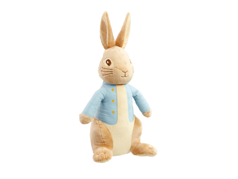 Plush rabbit in blue jacket