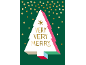 Christmas card with a green background, a white tree, and the text 'VERY VERY MERRY'.