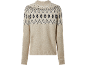 Beige sweater with black and white Fair Isle pattern.