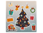 Christmas stickers featuring a tree, gifts, bell, wreath, and sleigh.