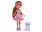 Doll with long hair and floral headband, in a floral dress, with an otter figure.