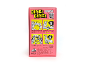 The back of a pink board game box with instructions and illustrations.