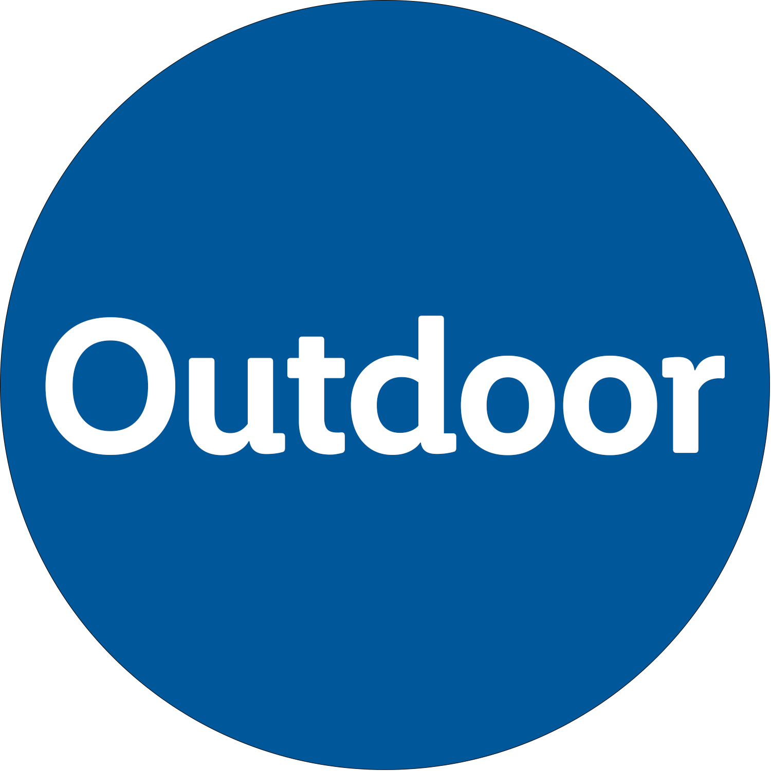 Blue round badge with the white text Outdoor