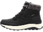 Black waterproof winter boots with faux fur lining and white sole.
