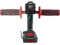 Electric drill with two red handles and a battery.