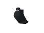 Black short sock with a white logo on the ankle.