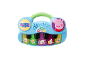 Blue children's toy piano with Peppa Pig characters and a green handle.