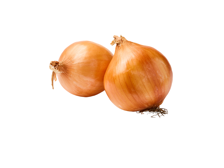 Two yellow onions on a black background.
