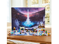 Advent calendar with building toy figures and a winter landscape background.