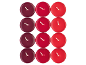 Red and burgundy tea lights in a grid on a black background
