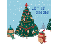 Christmas card featuring two hedgehogs, a decorated tree, and the text Let it snow.