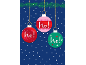 Three Christmas baubles with the text 'ho! ho! ho!' on a blue snowy background.