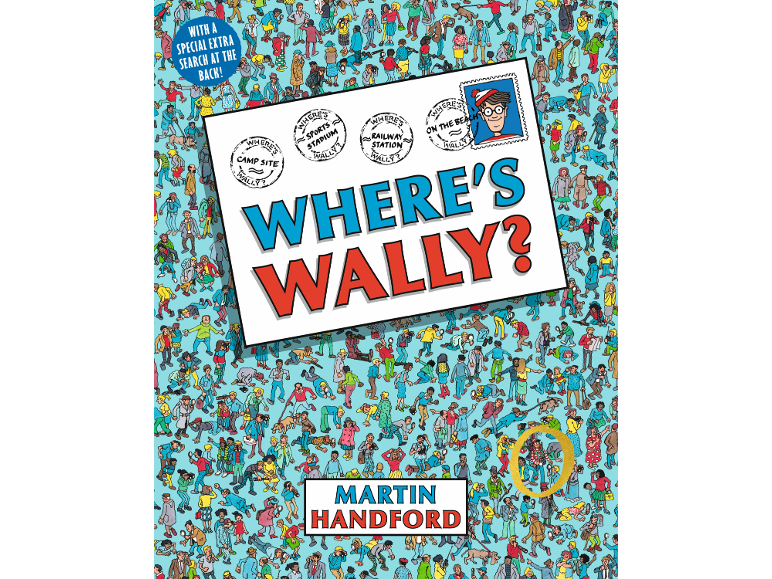 A search book for children, featuring a colorful crowd illustration on the cover.