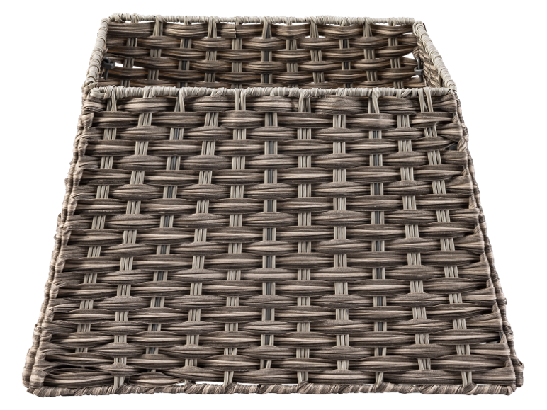 Woven storage basket in grey and brown tones.