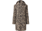 Leopard print rain jacket with a hood.