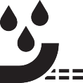 Shower icon with water drops falling into a drain.