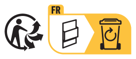 Waste sorting instructions: FR, packaging, bin with recycling arrow.