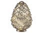 Decorative light in the shape of a pine cone made of shiny glass.