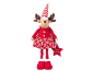 Christmas plush reindeer with striped hat, red scarf, and snowflake skirt, holding a 'Merry Christmas' star.