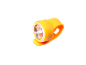Yellow bicycle light with white light on a black background.