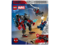 Building set featuring a giant red and black robot, and two superhero figures.