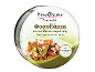 Green beans in tomato sauce, without preservatives, in a round can.
