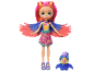 Doll with pink hair and wings, and a blue bird figurine.
