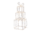 Illuminated stacked gift boxes with a bow, perfect for festive decoration.