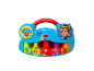 Toy piano with dog theme, handle, and colorful keys