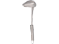 Stainless steel kitchen ladle with a long handle and shiny finish