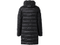 Black hooded puffer jacket, back view.
