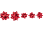 Five shiny red gift bows of varying sizes on a black background.