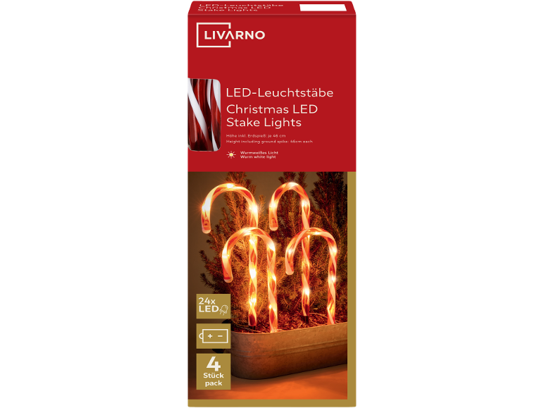 LIVARNO Christmas LED candy cane stake lights, 4-pack